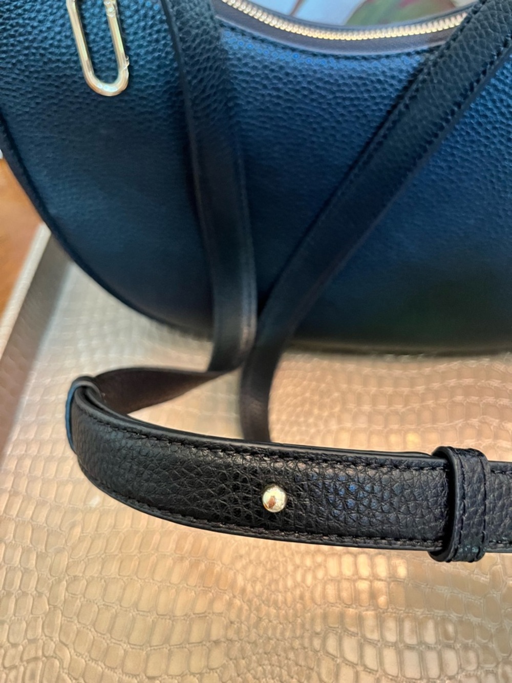 Furla MiaLuna Black Pebbled Leather Crescent Crossbody Bag w/Gold Hardware- NWOT - Picture 10 of 17